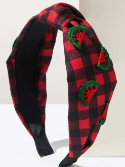 Sale Retro Stage Fruit Gingham Plaid Retro Bow Headband