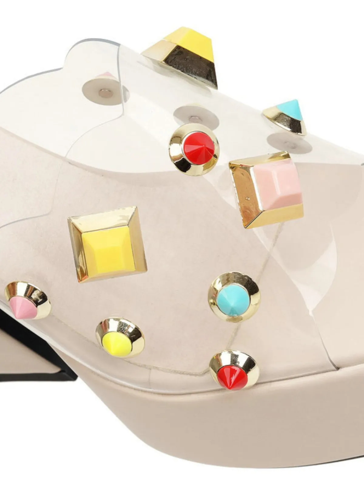 Sale Retro Stage Gem Studded Transparent Chunky Heel Shoes