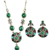 Discount Retro Stage Gemstone Diamond Antique Round Necklace & Earrings