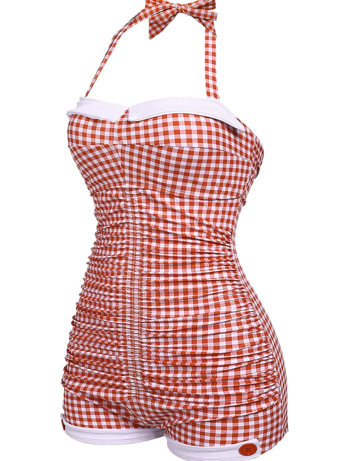 Discount Retro Stage Gingham Halter Bowknot One-piece Swimsuit