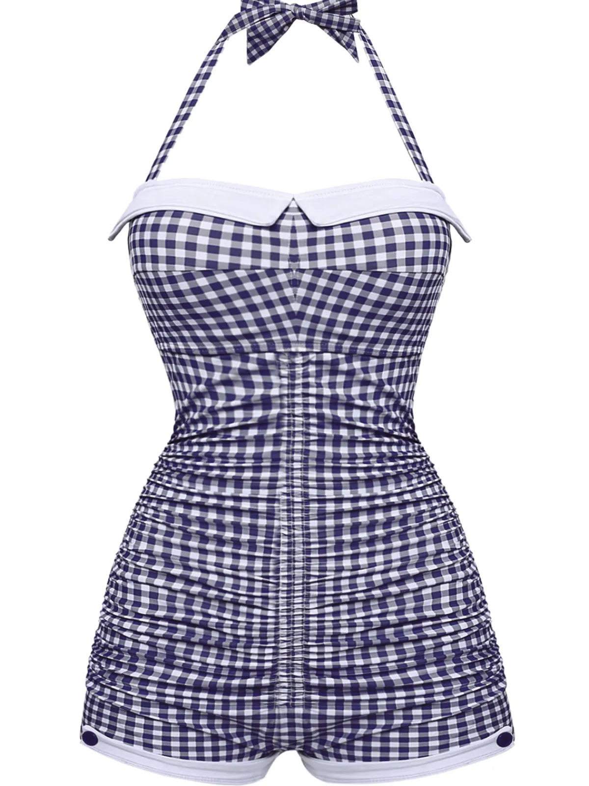 Sale Retro Stage Gingham Halter Bowknot One-piece Swimsuit