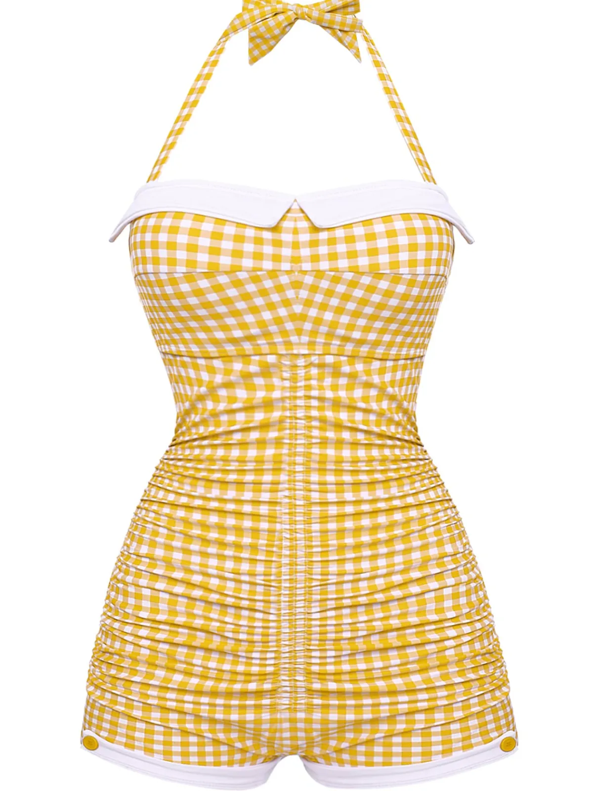 Discount Retro Stage Gingham Halter Bowknot One-piece Swimsuit