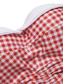 Discount Retro Stage Gingham Halter Bowknot One-piece Swimsuit