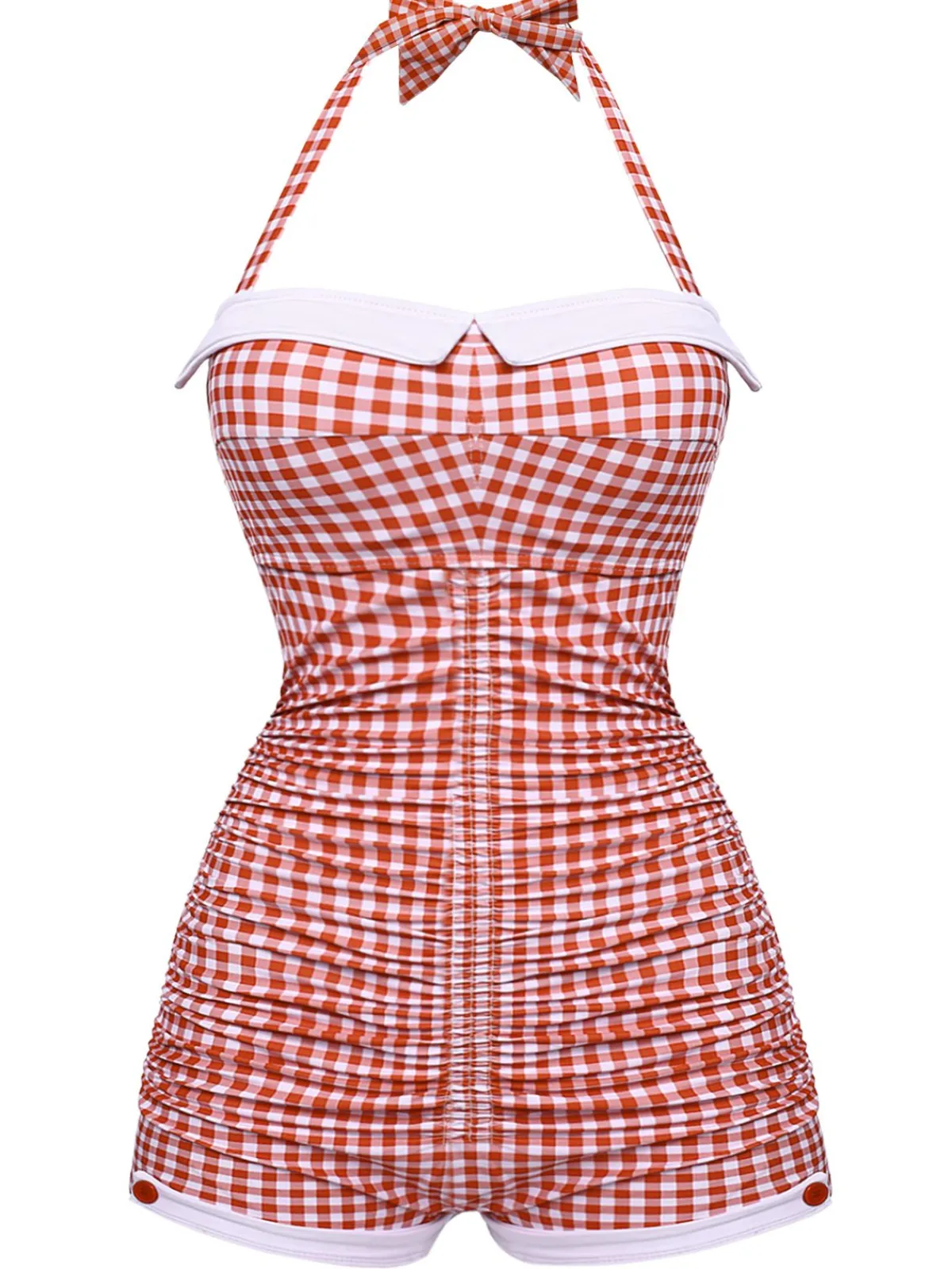 Best Retro Stage Gingham 1950s Halter Bowknot One-piece Swimsuit