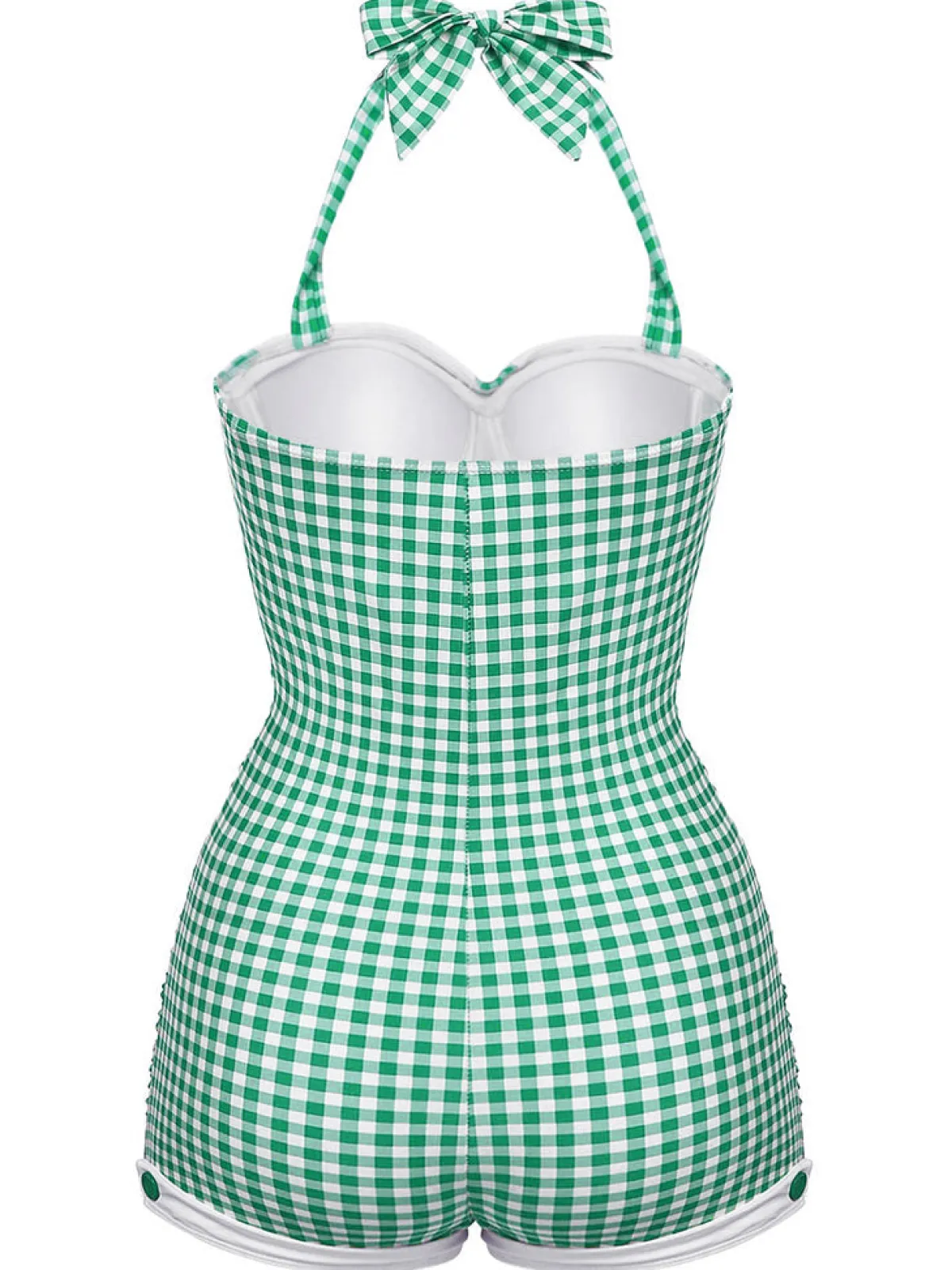 Best Retro Stage Gingham 1950s Halter Bowknot One-piece Swimsuit