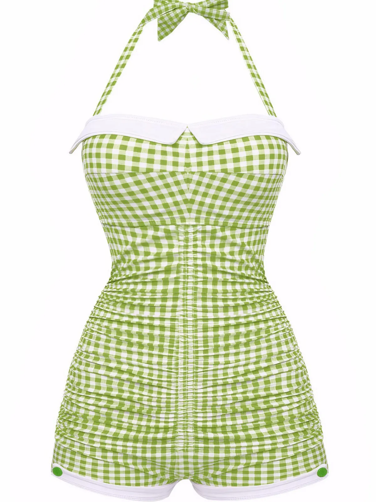 Clearance Retro Stage Gingham 1950s Halter Bowknot One-piece Swimsuit