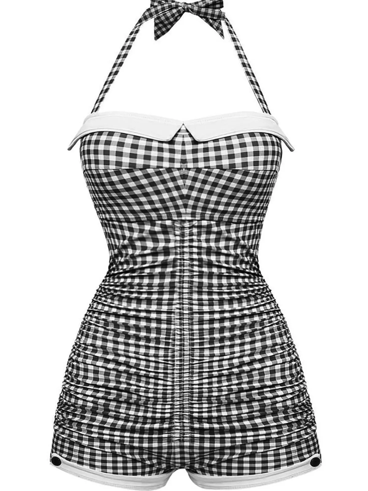 Clearance Retro Stage Gingham 1950s Halter Bowknot One-piece Swimsuit