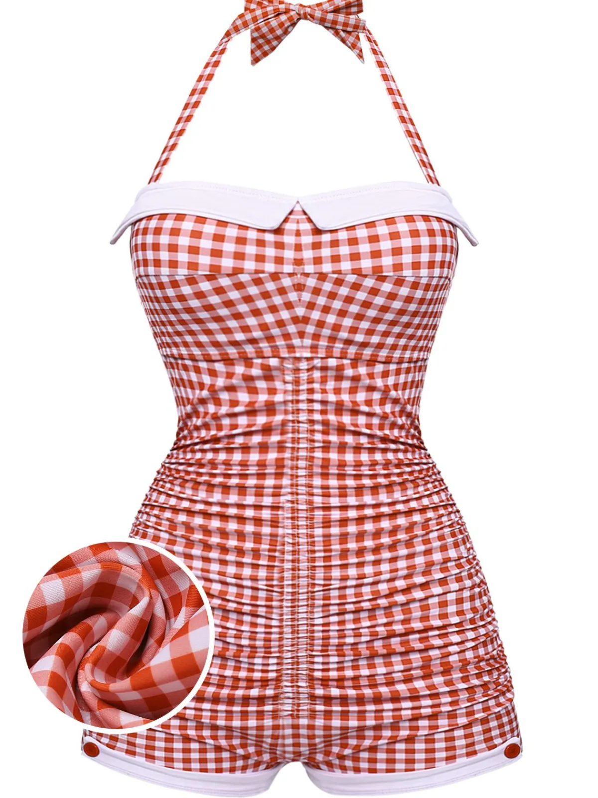 Sale Retro Stage Gingham 1950s Halter Bowknot One-piece Swimsuit