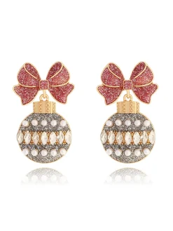 Hot Retro Stage Glitter Bow & Light Bulbs Rhinestone Earrings