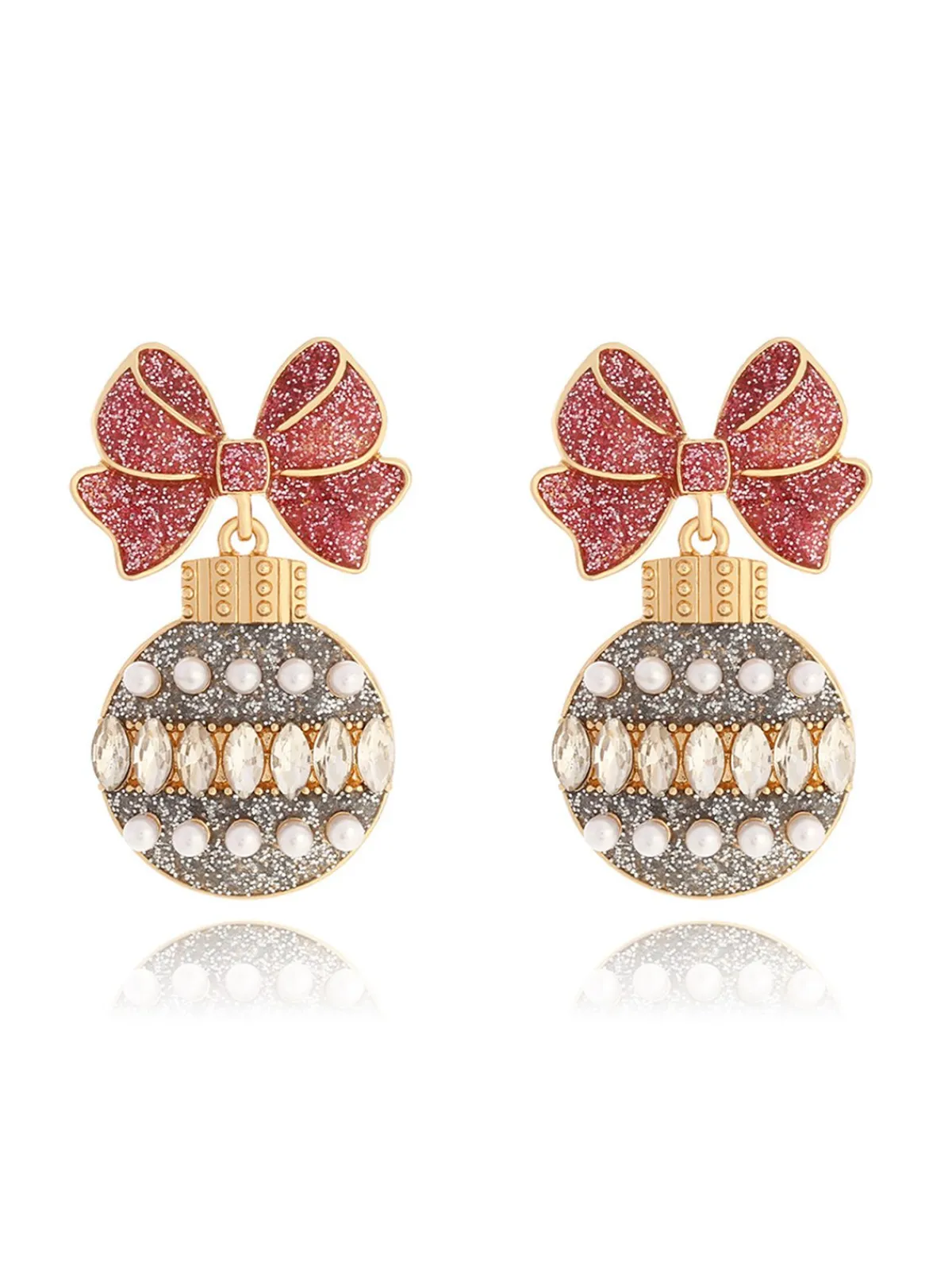 Hot Retro Stage Glitter Bow & Light Bulbs Rhinestone Earrings