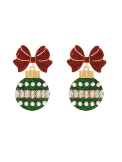 Hot Retro Stage Glitter Bow & Light Bulbs Rhinestone Earrings