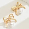 Clearance Retro Stage Gold Bowknot Pearl Alloy Drop Earrings