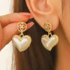 Clearance Retro Stage Gold Heart Pearl Drop Earrings
