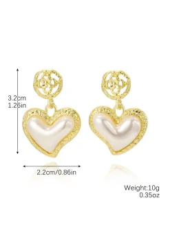 Clearance Retro Stage Gold Heart Pearl Drop Earrings
