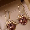 Clearance Retro Stage Gold Oval Rhinestones Flower Earrings