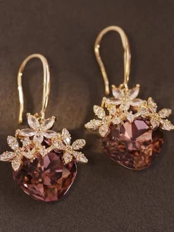 Clearance Retro Stage Gold Oval Rhinestones Flower Earrings