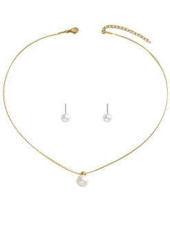 Clearance Retro Stage Gold Pearl Collarbone Necklace & Earrings Set