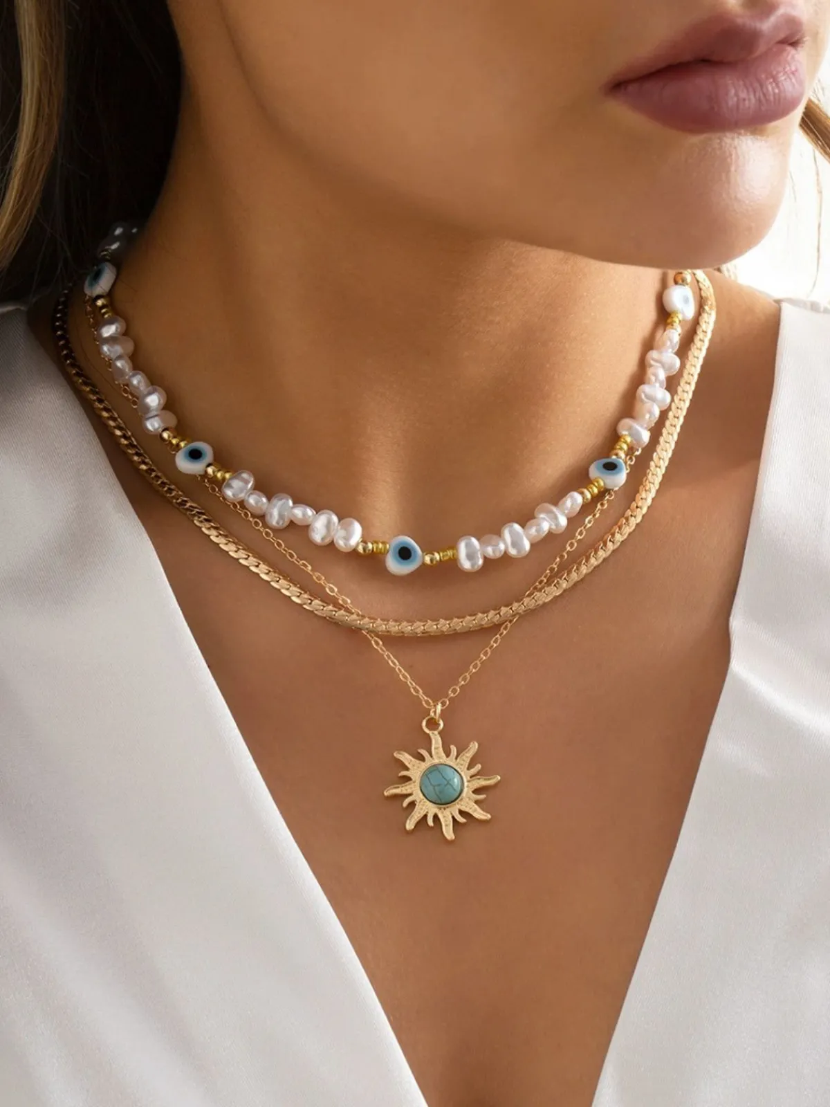 New Retro Stage Gold Pearl Star Jewelry Necklace