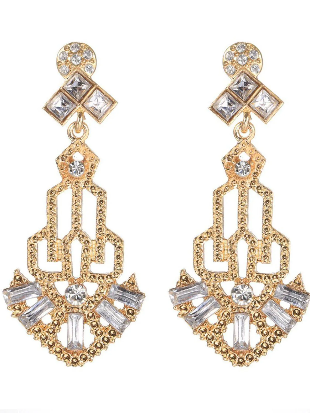 New Retro Stage Gold 1920s Hollow Out Dangle Earrings