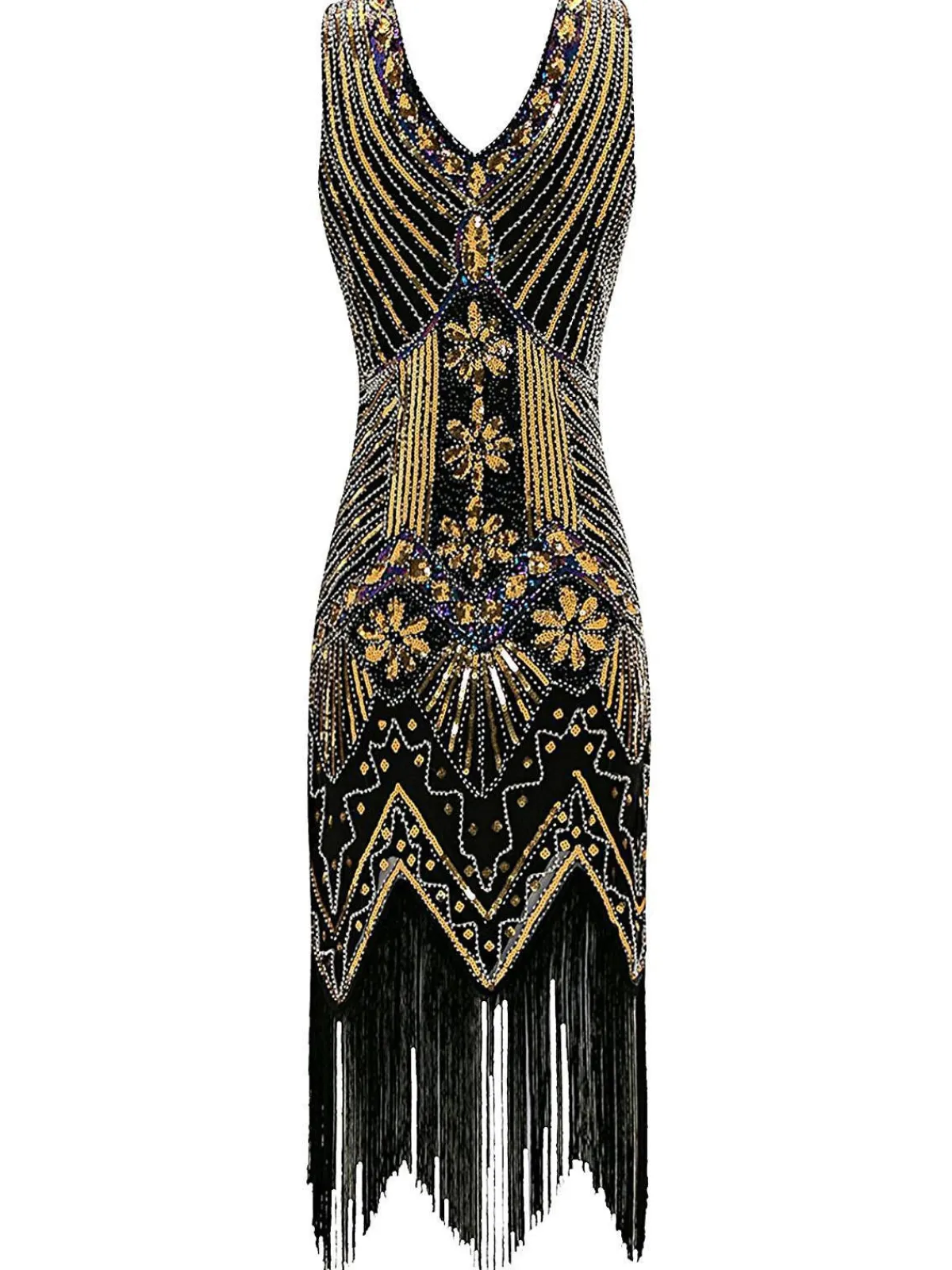 Discount Retro Stage 1920s Sequined Flapper Dress Gold