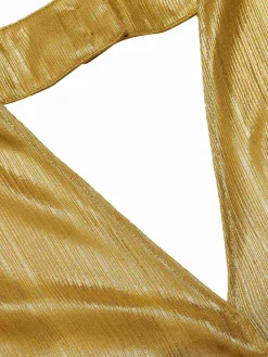 Fashion Retro Stage 1970s Solid V-Neck Halter Jumpsuit Gold