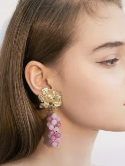 Online Retro Stage Gold‑Leaf Grape Cluster Dangle Earrings