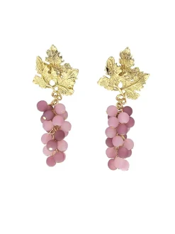 Online Retro Stage Gold‑Leaf Grape Cluster Dangle Earrings
