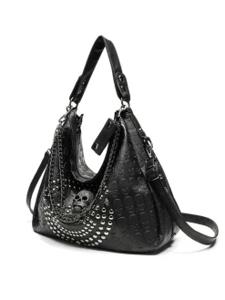 Discount Retro Stage Gothic Skull Studded Chain Hobo Bag