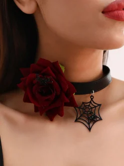 Outlet Retro Stage Gothic Spider Web & Rose Choker Collar Necklace