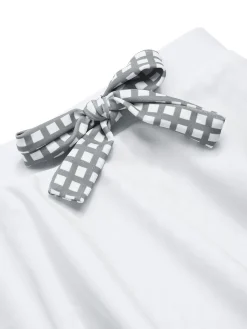 Online Retro Stage 1940s Gingham Plaid Bow Halter Swimsuit Gray & White