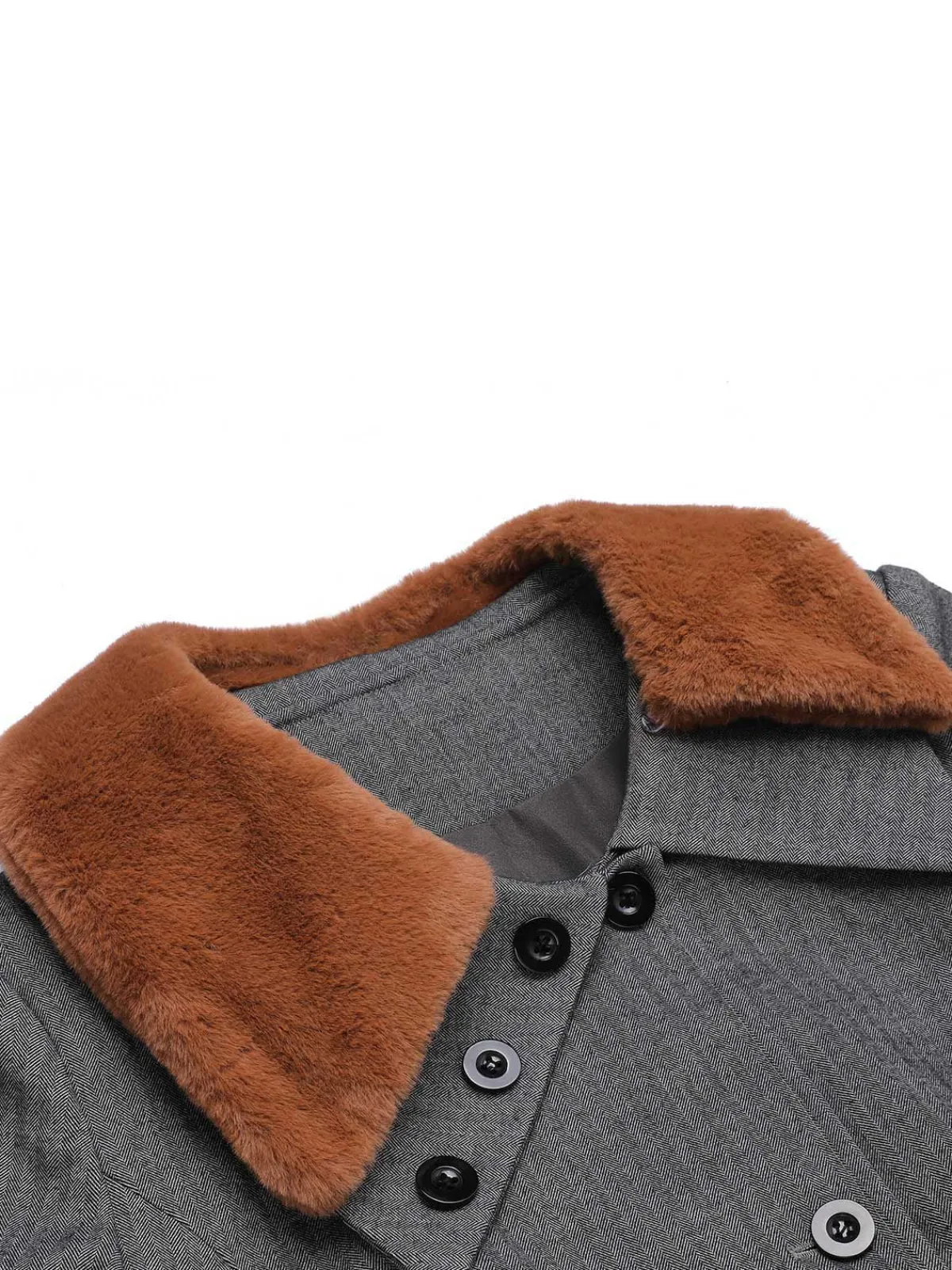 Sale Retro Stage 1930s Faux Fur Lapel Collar Coat Gray