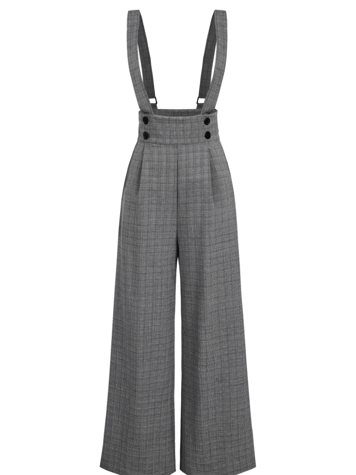 Online Retro Stage Gray 1940s Glen Plaid Buttoned Overall Pants
