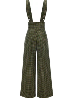 Online Retro Stage Gray 1940s Glen Plaid Buttoned Overall Pants