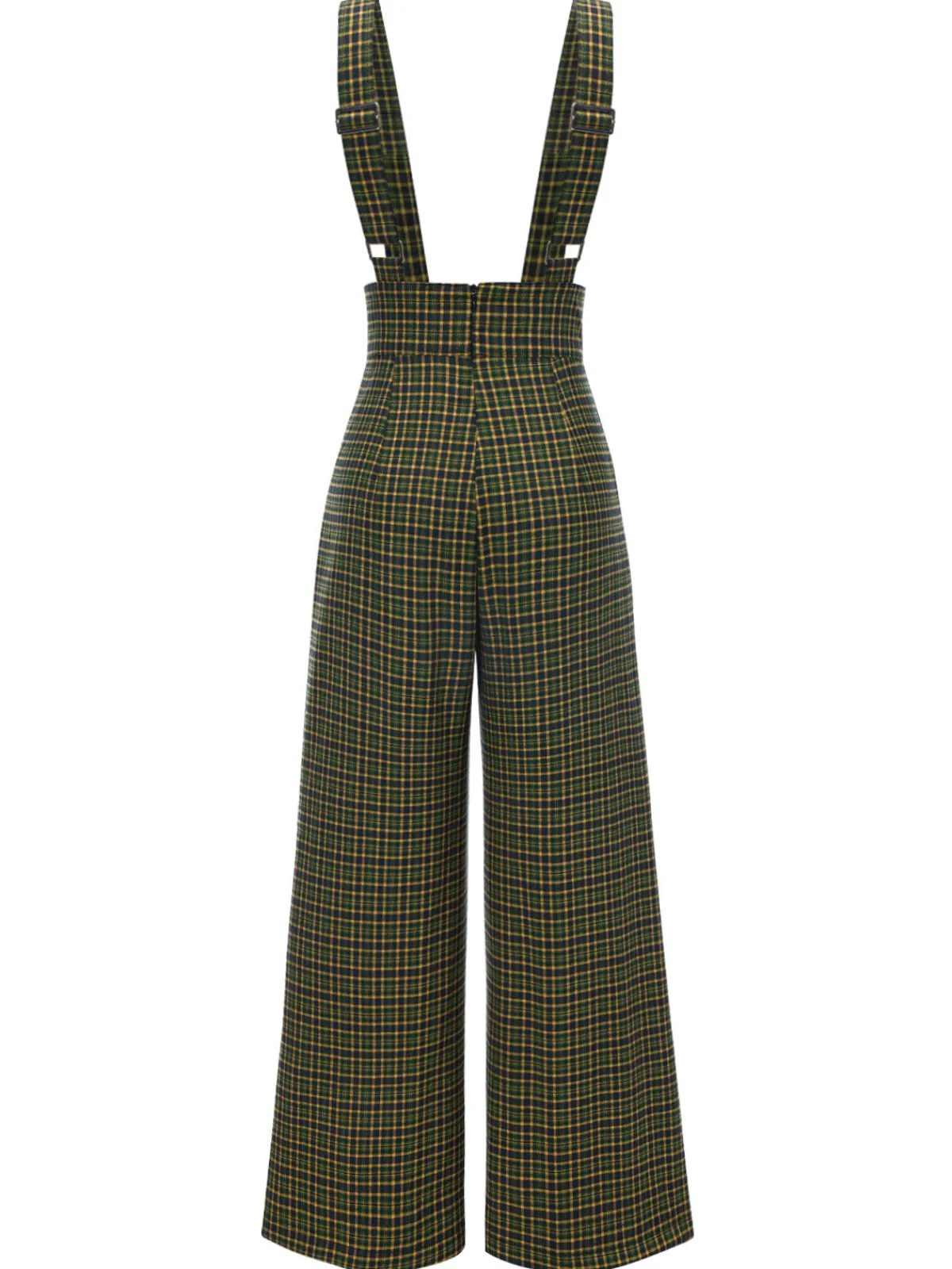 Online Retro Stage Gray 1940s Glen Plaid Buttoned Overall Pants