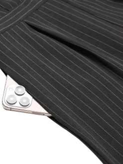 Fashion Retro Stage Gray 1940s Pinstripes Sleeveless Lapel Jumpsuit Dark Gray