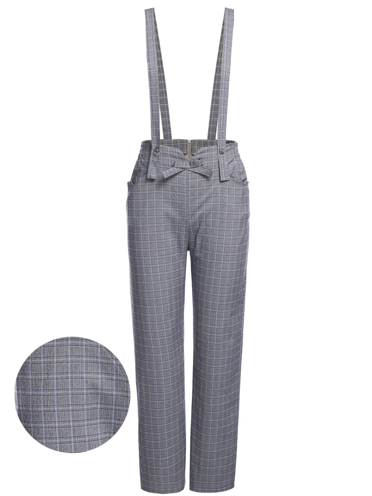 Clearance Retro Stage 1950s Plaids Suspender Pants Gray