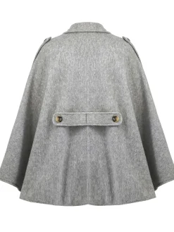 Sale Retro Stage 1950s Solid Notched Collar Belted Cloak Coat Gray