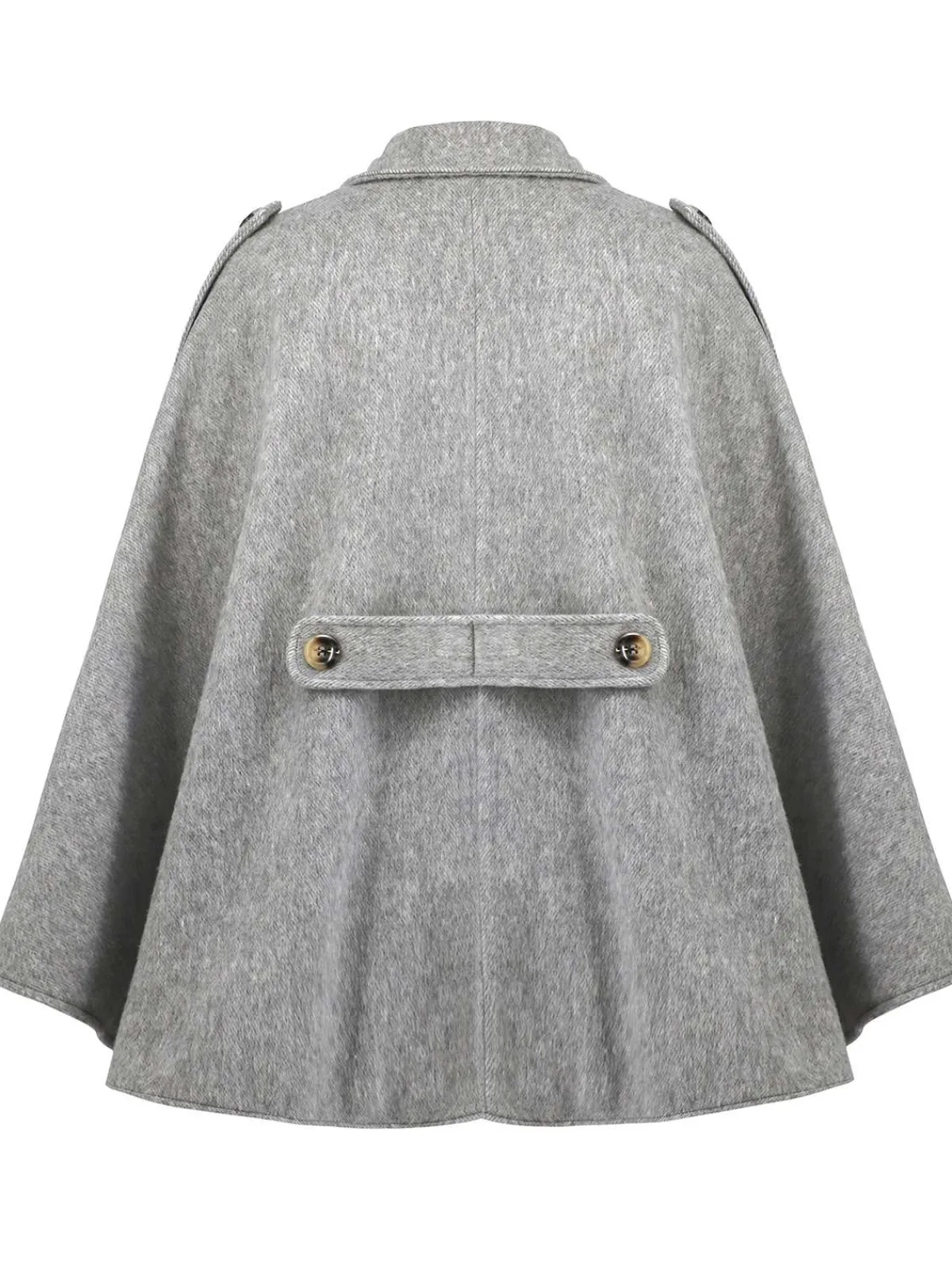 Sale Retro Stage 1950s Solid Notched Collar Belted Cloak Coat Gray