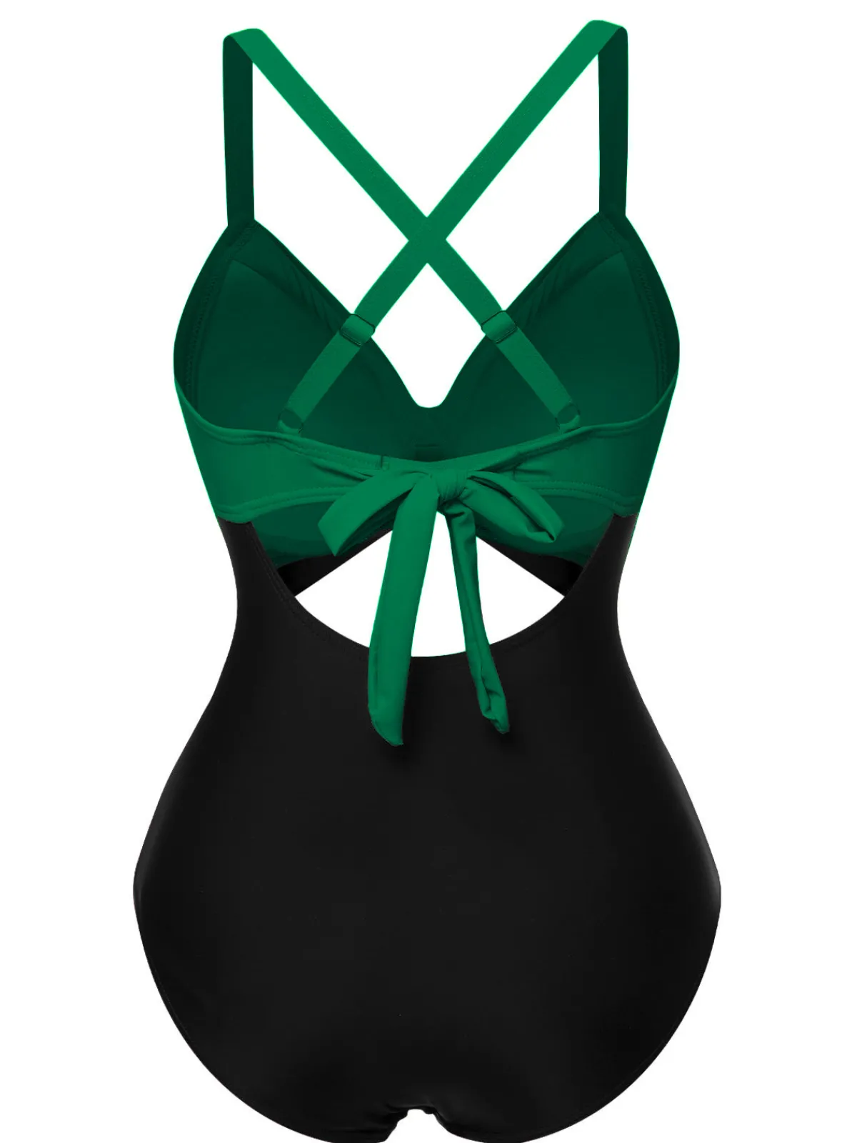New Retro Stage Green & Black 1940s Hollow Waist Patchwork Swimsuit