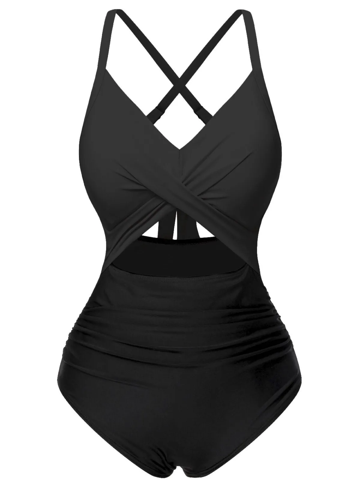 New Retro Stage Green & Black 1940s Hollow Waist Patchwork Swimsuit