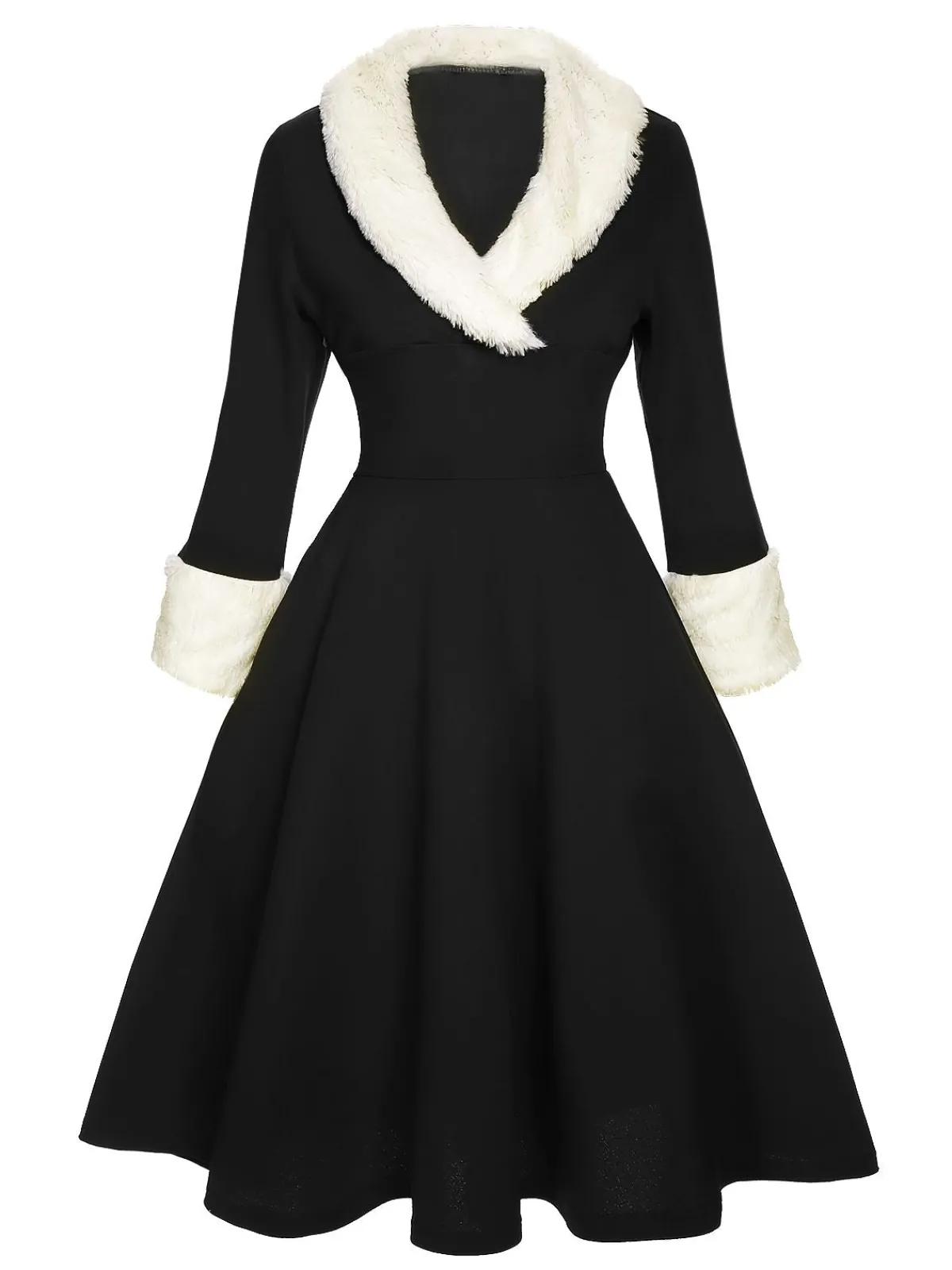 Sale Retro Stage Green & White 1950s Christmas Lapel Dress