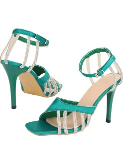 Clearance Retro Stage Buckle Fish Mouth High Heel Shoes Green