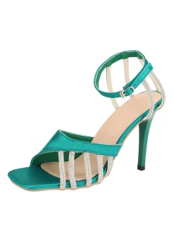Clearance Retro Stage Buckle Fish Mouth High Heel Shoes Green
