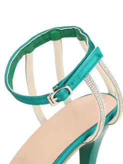 Clearance Retro Stage Buckle Fish Mouth High Heel Shoes Green