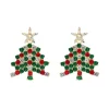 New Retro Stage Green Christmas Tree & Star Rhinestones Earrings