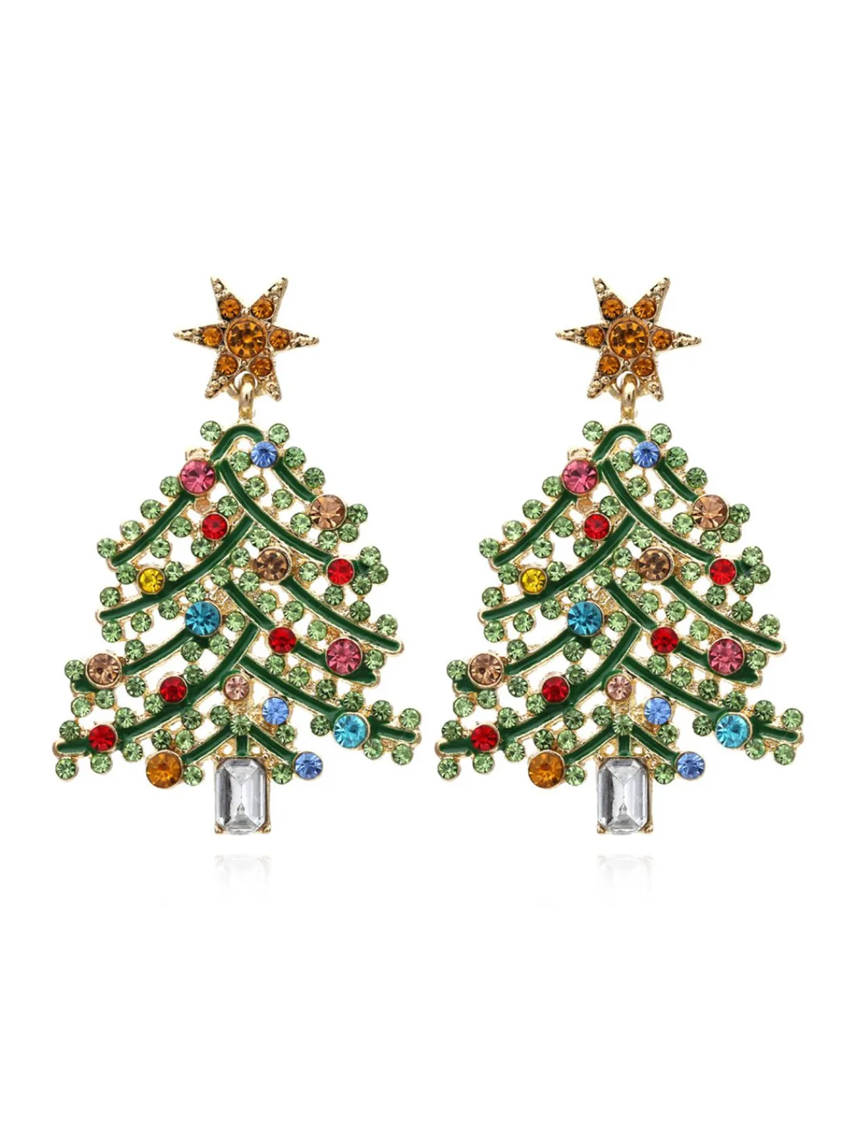 Discount Retro Stage Green Christmas Tree Rhinestones Earrings