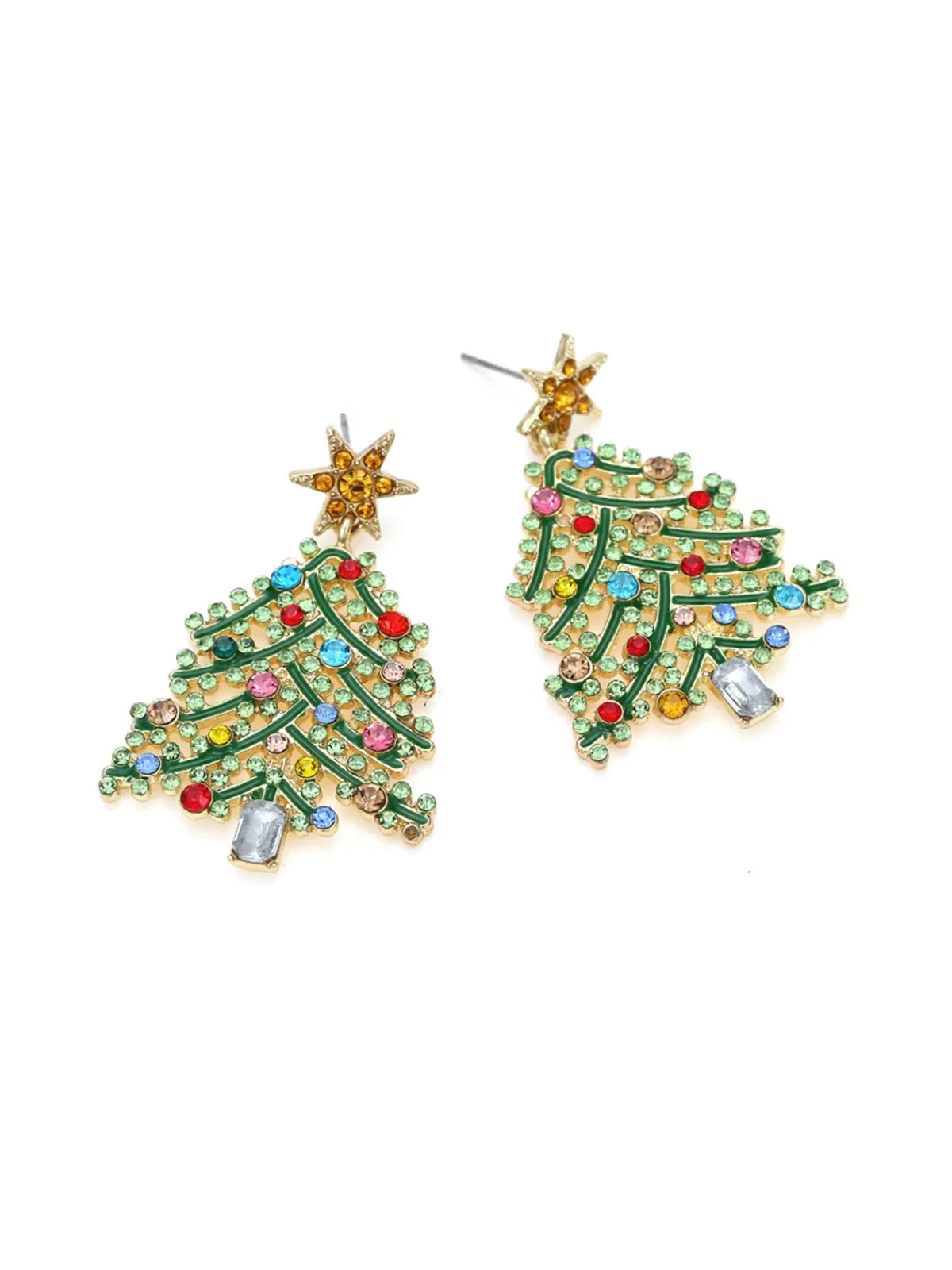 Discount Retro Stage Green Christmas Tree Rhinestones Earrings