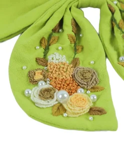 Clearance Retro Stage Green Cotton Hand-Embroidered Bow Hairpin