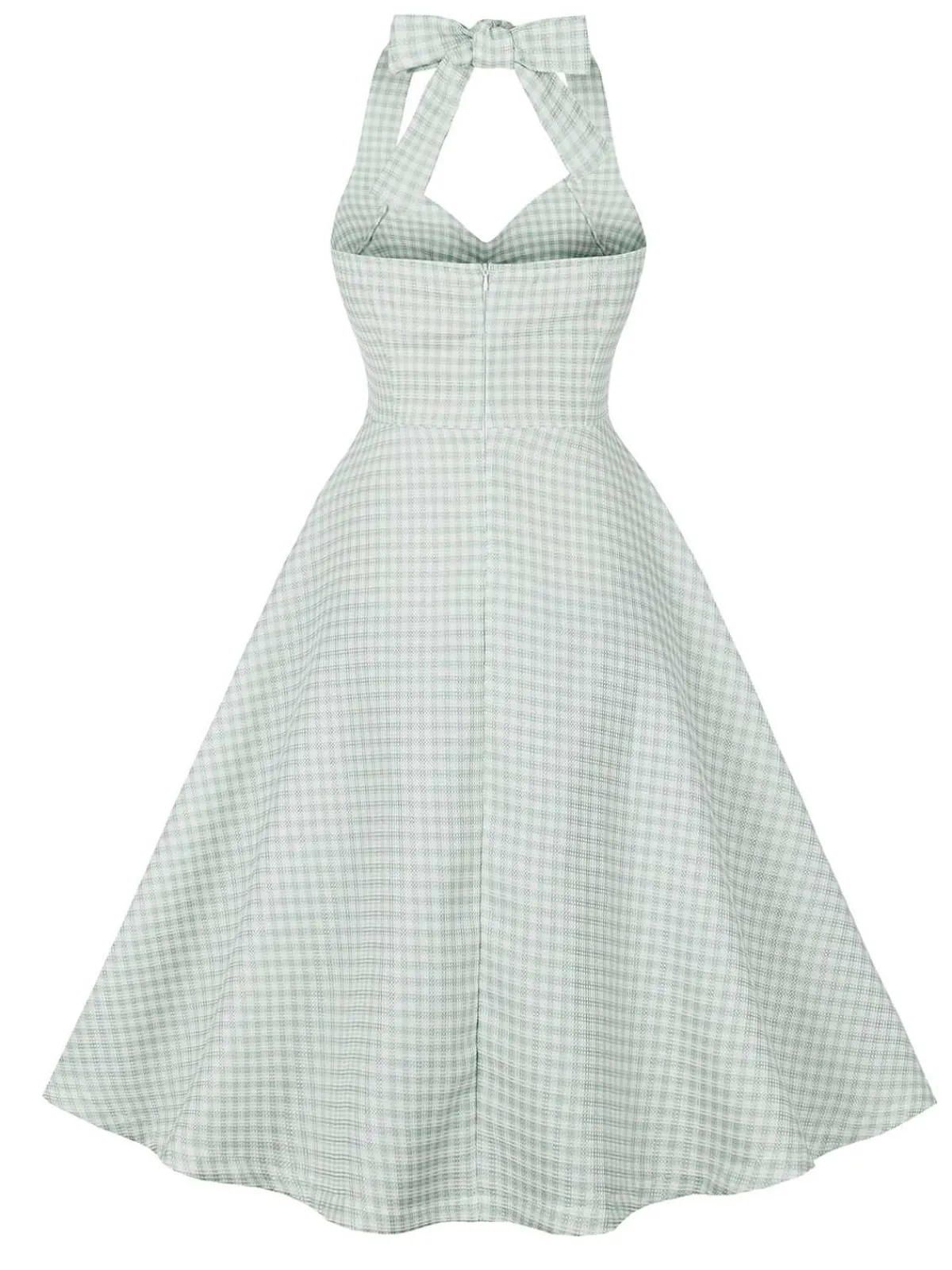 Online Retro Stage 1950s Halter Plaids Dress Green Gray
