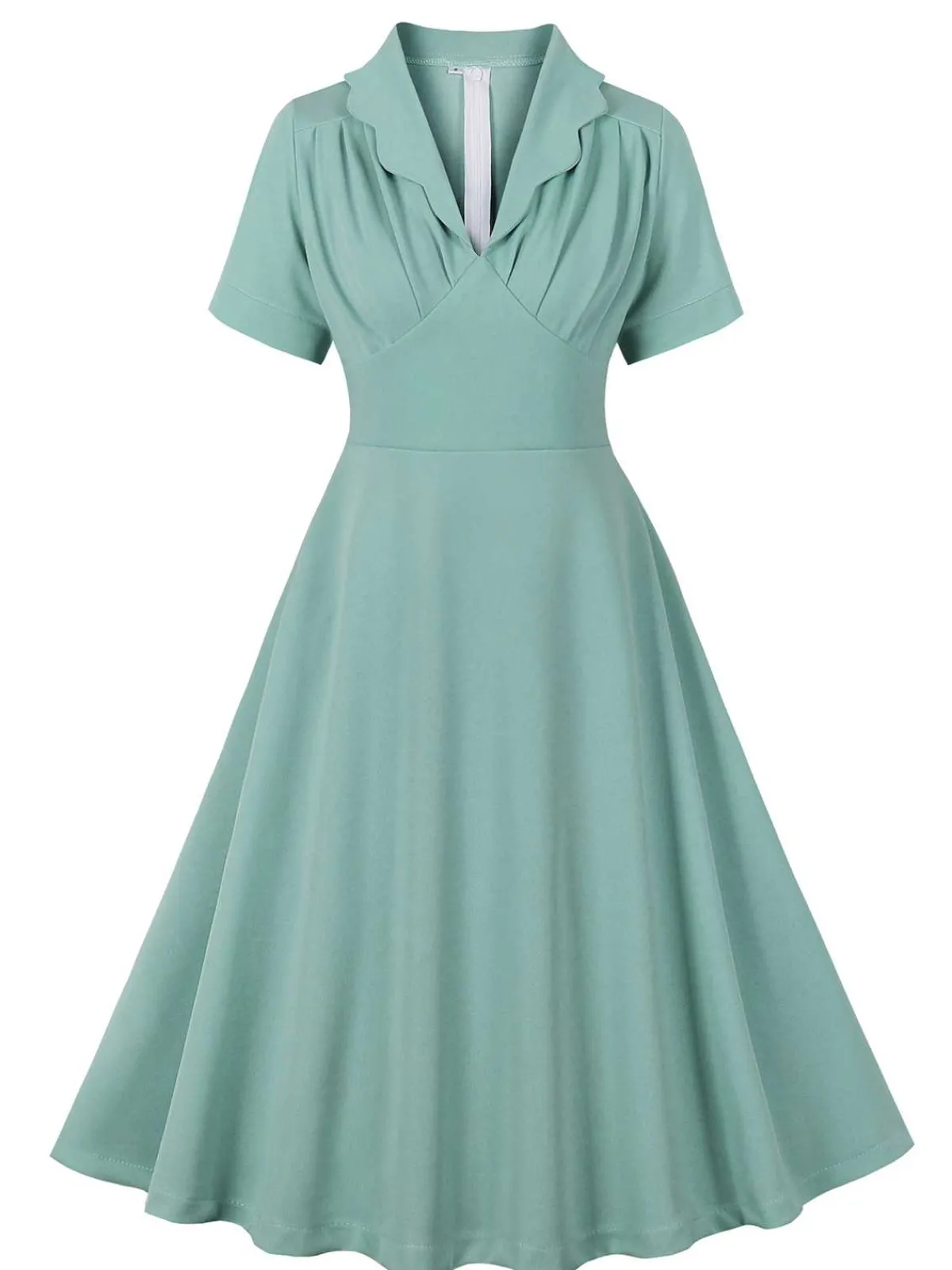 Online Retro Stage 1950s Lapel Solid Dress Green Gray